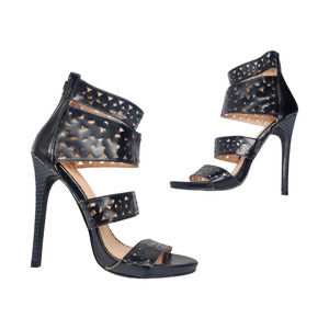 Shoe Dazzle Heels 5.5 Madison Black Stiletto Ankle Cuff Sexy Eyelet Strappy